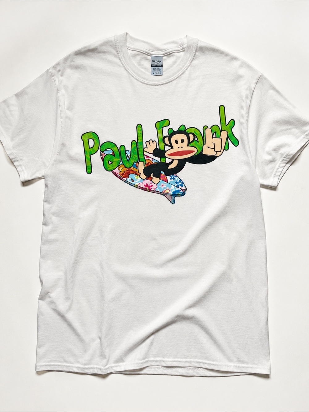 Gildan White Crewneck Tee with Green Accent